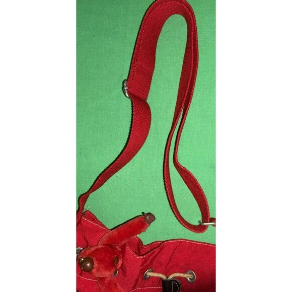 KIPLING VINTAGE Y2K RED Messenger Travel Cross Body W/ Monkey Fuzzy Key Chain - Picture 14 of 16